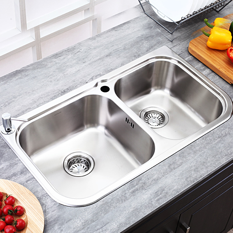 科勒水槽双槽 厨房洗菜盆双槽厨盆304不锈钢水槽套餐k-72474t