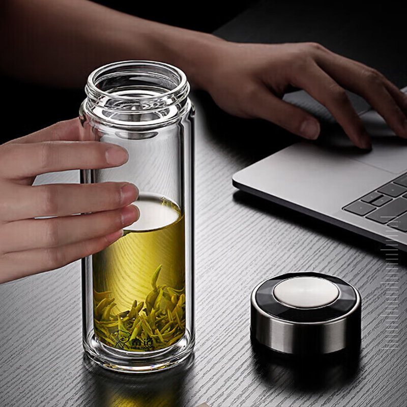 希诺玻璃杯260ml密封防漏户外便携双层隔热XN-7071高清大图