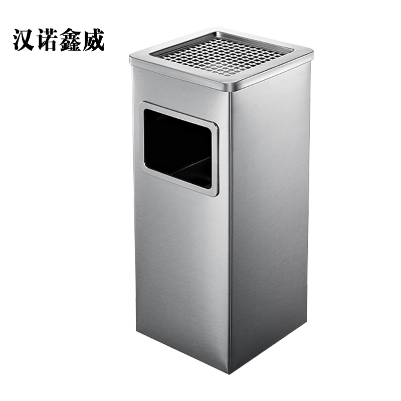 汉诺鑫威不锈钢圆形大号商用垃圾桶立式烟灰桶电梯口高档户外方型不锈钢高清大图