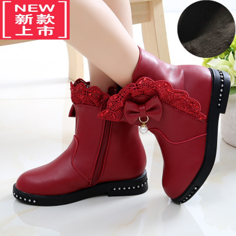 可莉允女童靴子冬2022新款韩版靴儿童短靴加绒公主雪地靴小女孩棉鞋