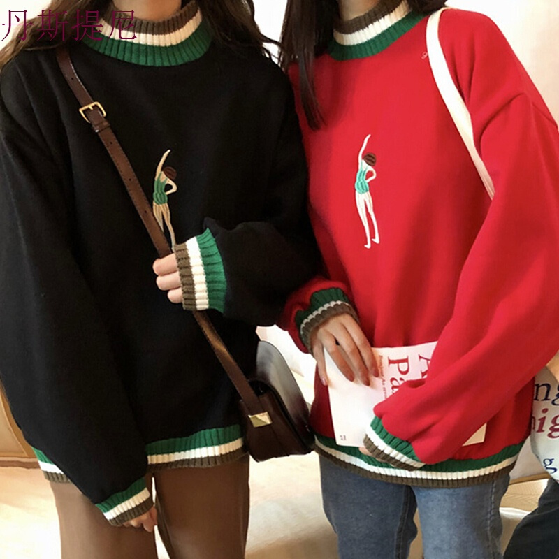 火上衣灯芯绒长款复古港风chic卫衣女韩版潮学生宽松红色均码