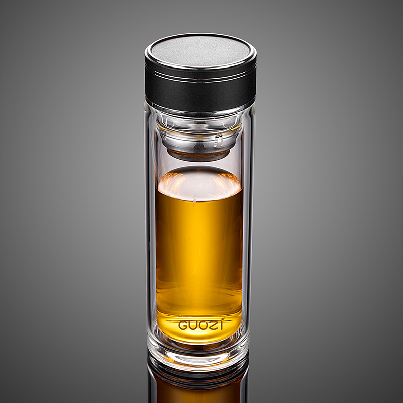 果兹玻璃杯350ml星辰双层小型茶水分离杯GZ-S59(随机发货)