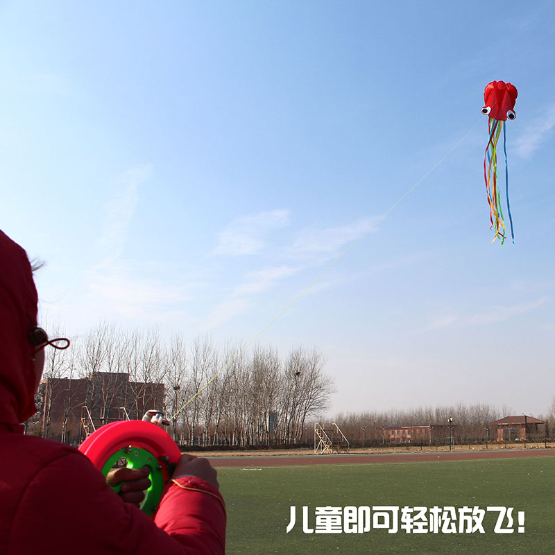 潍坊风筝 新款炫彩软体章鱼风筝 成人儿童 微风易飞好飞 创意 三维工匠 橘黑章鱼加22黄彩轮400米三股线高清大图