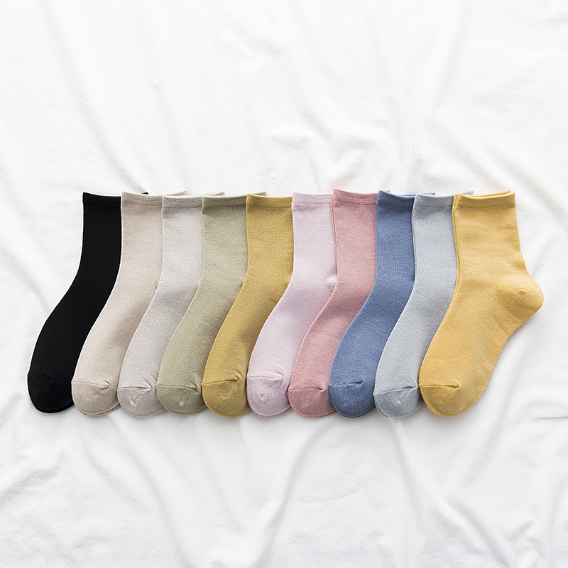 【5双装】猫人女士袜子秋冬3D小熊多色系中筒女棉袜时尚潮袜立体袜 均码_580 蓝粉灰卡黄-5双装 均码-适合36-40码