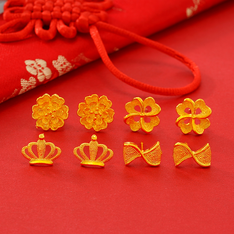 2020越南沙金耳钉四叶草皇冠日韩风仿黄金镀金首饰耳坠女久不掉色送女朋友老婆情人节七夕生日礼物