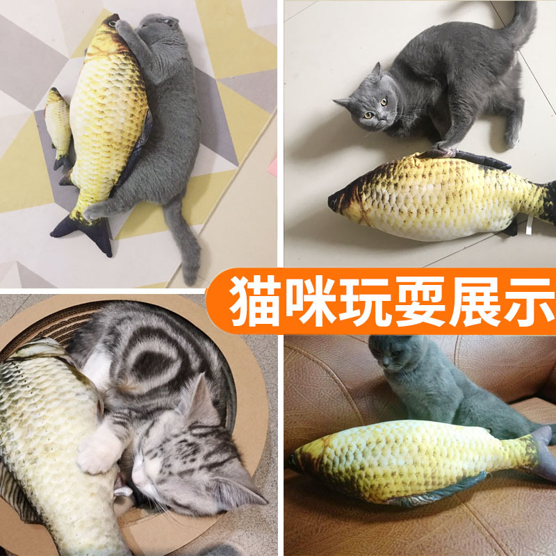 猫玩具猫薄荷鱼逗猫棒磨牙玩具小猫鲫鱼毛绒仿真抱枕猫咪用品玩具(请先与客服确认再)