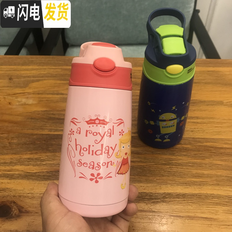 三维工匠卡通儿童保温杯带吸管304不锈钢水壶幼儿园宝宝小学生防摔水杯子 小靓仔(粉色)+粉色杯套高清大图