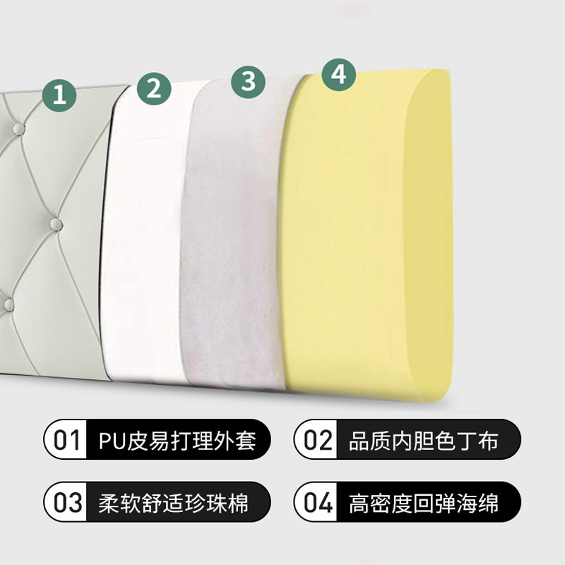 添福运 防水科技布床头靠垫榻榻米贴墙软包双人大靠背免洗床头罩北欧自粘靠背床头软包双人榻榻米皮革靠垫实木床靠垫定制高清大图