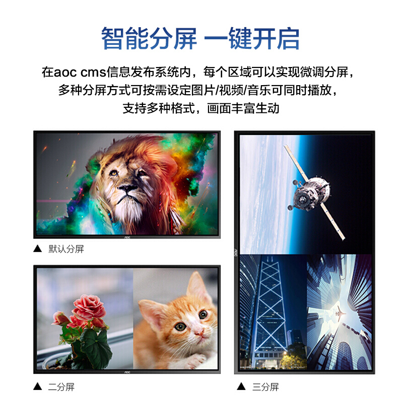 AOC 65英寸4K横竖屏壁挂广告机 商场餐饮办公写字楼展厅展示数字标牌商用智慧大屏显示器65X8