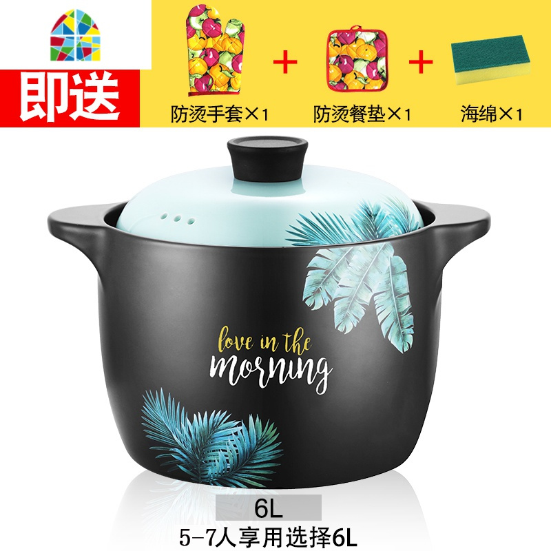 韩式家用贴花砂锅炖锅大容量可高温汤锅熬粥明火燃气陶瓷养生石锅 FENGHOU 热带风情+6L送3礼