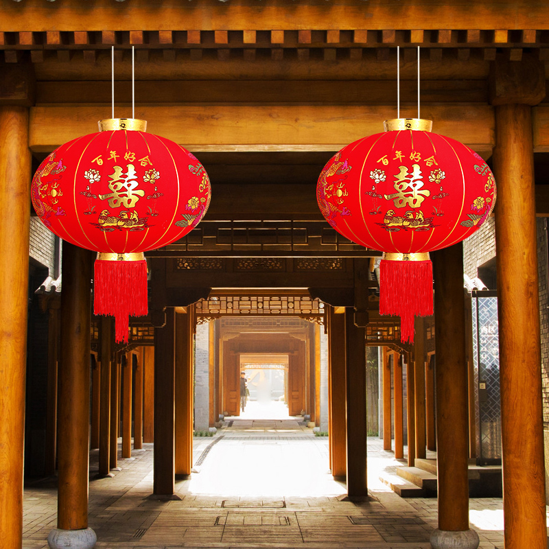 喜字大红植绒小灯笼门口中国风阳台户外防水结婚喜字灯笼吊灯装饰feng