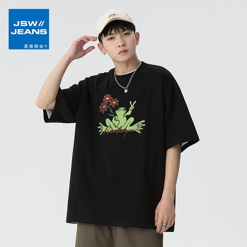 真维斯旗下JSW短袖T恤男夏季新款圆领宽松体恤潮牌ins男装上衣服
