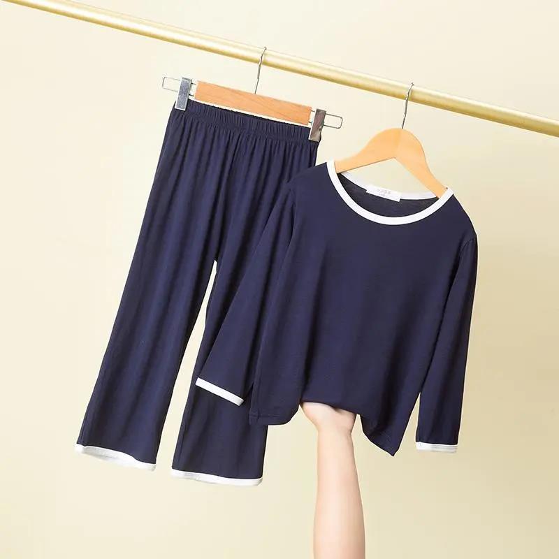 儿童莫代尔薄款睡衣男女童宝宝男孩长短袖夏季家居服套装莎丞