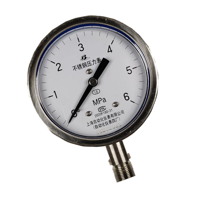 上自仪不锈钢压力表 /隔膜耐震式Y-100BF 接口M20×1.5 量程0-6Mpa带三色环