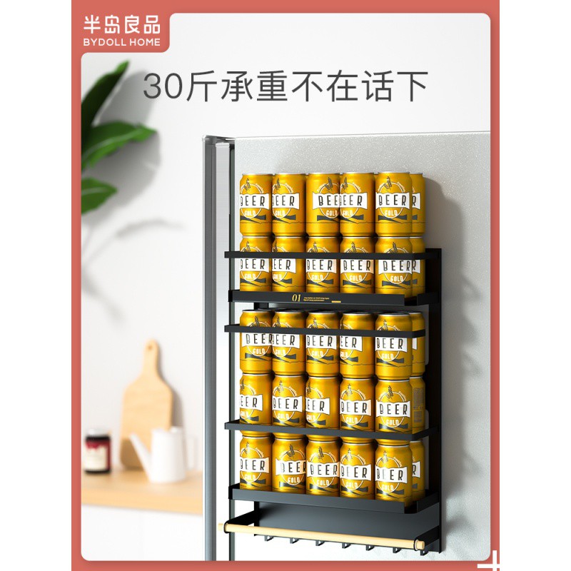 日式简约铁艺冰箱挂架强磁铁卷纸巾保鲜袋储物厨房收纳侧壁置物架收纳层架 三维工匠高清大图