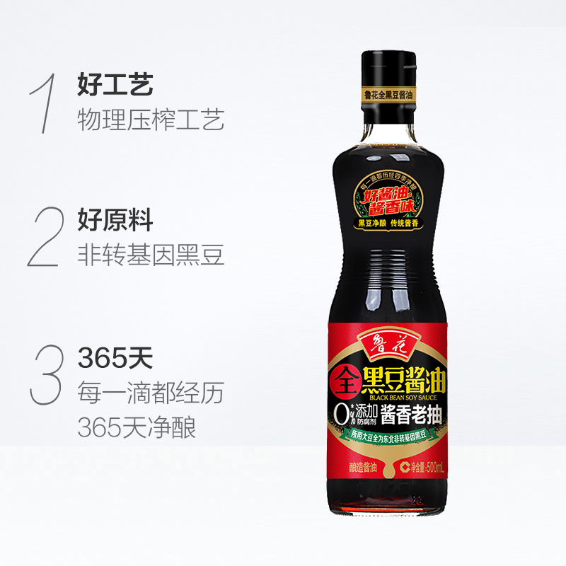 鲁花全黑豆老抽500ml酿造老抽小瓶上色红烧肉炒菜调味料高清大图