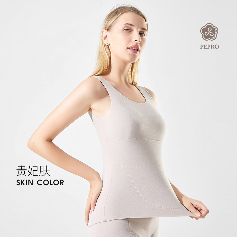 猫人芃芃绒背心男女士无痕桑蚕丝护宫女百搭打底保暖背心抑菌_1 女XXL/175【推荐135-155斤】 女贵妃肤