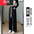 YIBUSHENG灰色运动裤女季薄款2024新款高腰宽松直筒卫裤小个子休闲阔腿裤 黑色小个子 XL