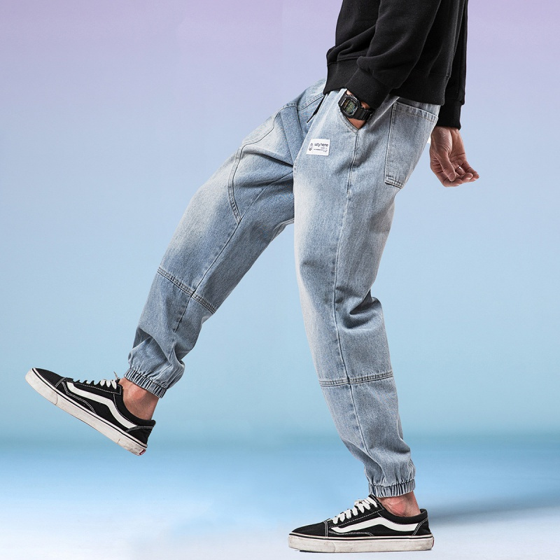 debrand吴克群潮牌男士牛仔裤宽松直筒阔腿韩版束脚裤休闲长裤