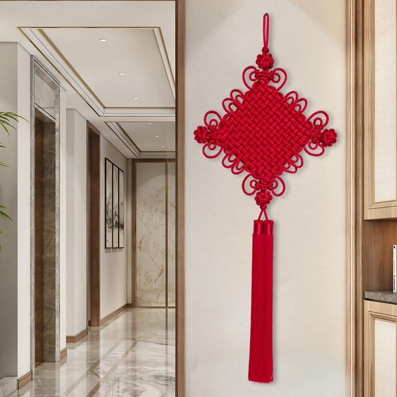 古达中国结挂件客厅高档入户门大红双线大号新中式背景墙玄关挂饰