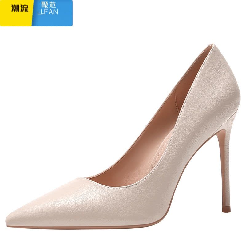 聚范米白高跟鞋女细跟2024年新款晚晚风10公分裸色法式气质单鞋夏8cm图片