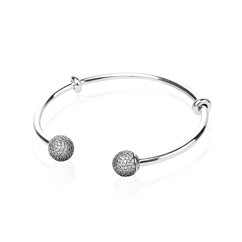 PANDORA潘多拉 925银手镯开口式密镶固定珠手镯 596438CZ