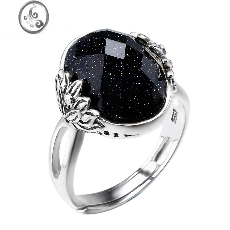 jimi满天星银银戒指女紫砂石宝石高级感水晶复古莲花开口食指