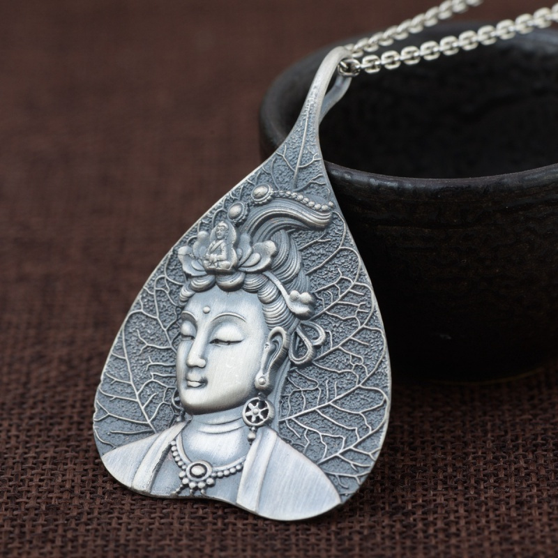 银观音吊坠男士银999实心观音吊坠男士男款守护神南无大慈大悲