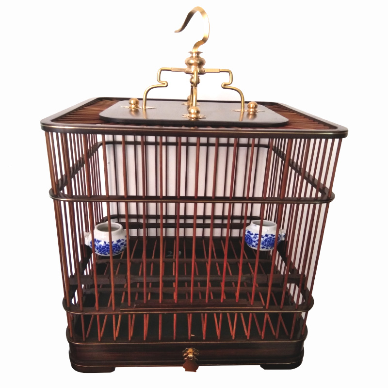 红木乌木花梨鸟笼红子贝子绣眼靛颏玉鸟金青鸟笼手工紫竹丝方笼高清大图