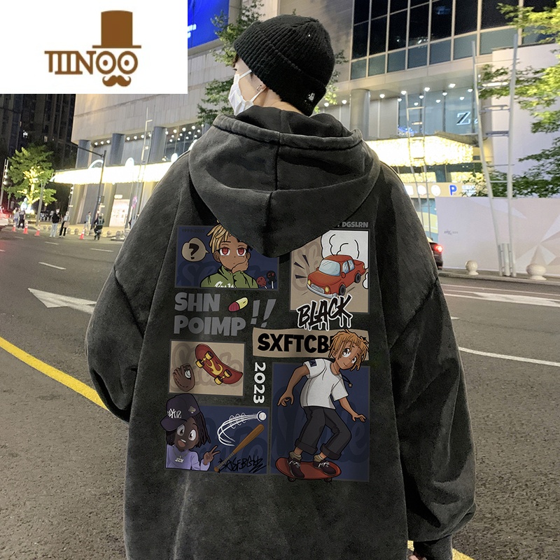 YANXU山东即墨卫衣男款小众美式连帽高街潮牌水洗做旧复古外套