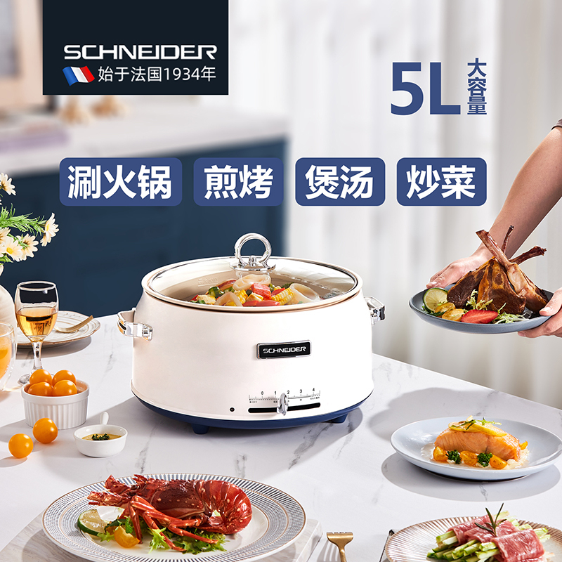 施耐德(Schneider) 分体 电火锅 SWK-XNL03 月光白 5L高清大图