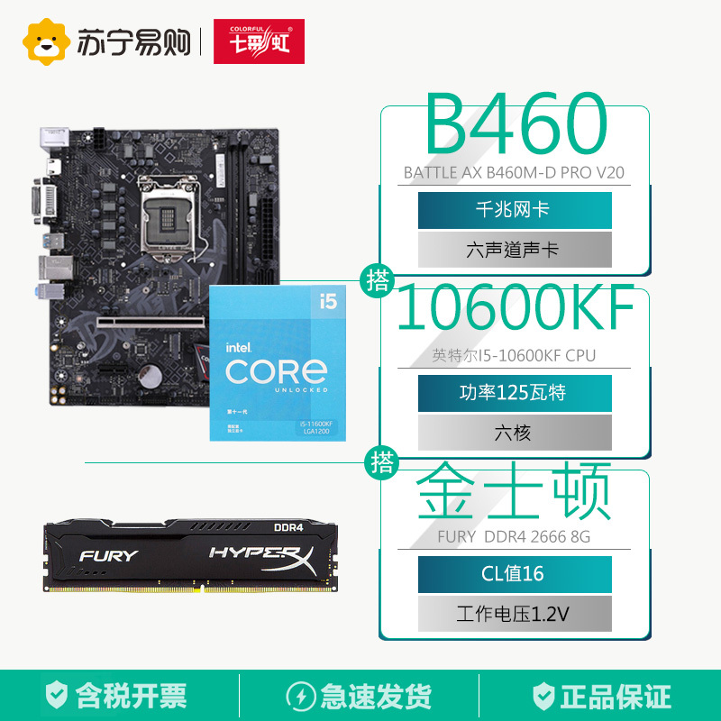 七彩虹BATTLE AX B460M-D PRO V20主板+i5 10600KF+Fury DDR4 2666内存 套装