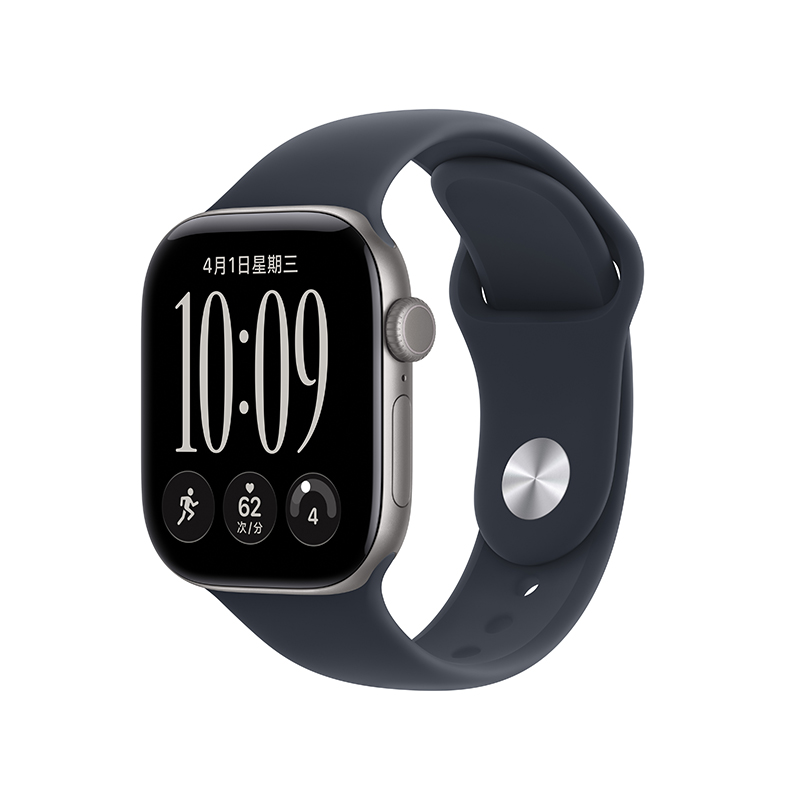 Apple Watch S12 GPS 46毫米深空灰色铝金属表壳 海军蓝色运动型表带-S/M