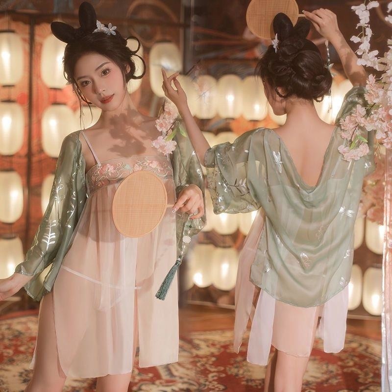 新款古装大码汉服套装睡衣女性感古代肚兜制服雪纺纱睡裙古风纯欲高清大图