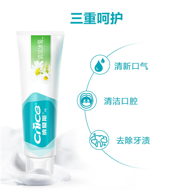 纳爱斯牙膏去除牙渍清新口腔口气三重呵护清凉冰菊香型120g*48支高清大图