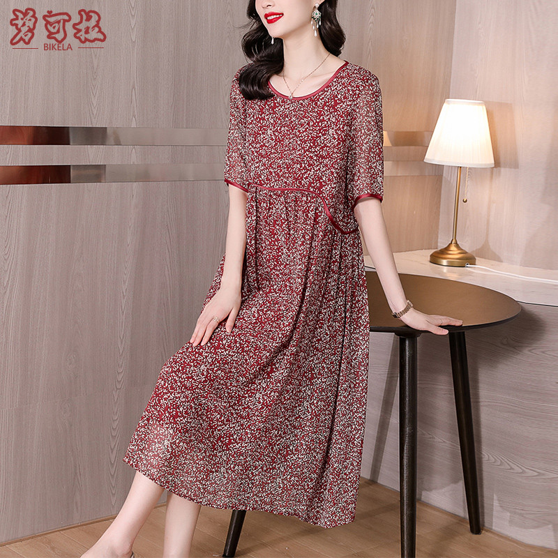 阔太太碎花连衣裙夏季2024年新款大码女装贵夫人裙子