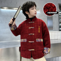 男童拜年服新款中大儿童蛇年本命年红色外套冬季新年衣服唐装 160cm 图片色
