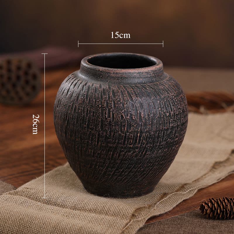 中式复古陶罐花瓶插花器花盆家居土培干花客厅装饰摆件仿古土陶图片