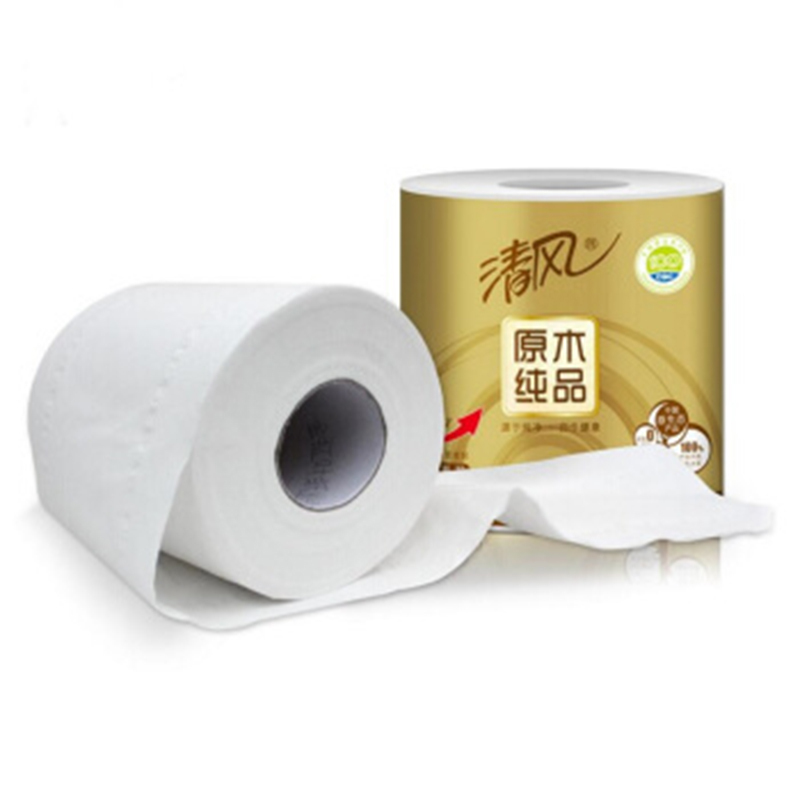 清风原木纯品纸金装4层有芯卷纸 10卷(21173箱起订,低于起订量不发货)