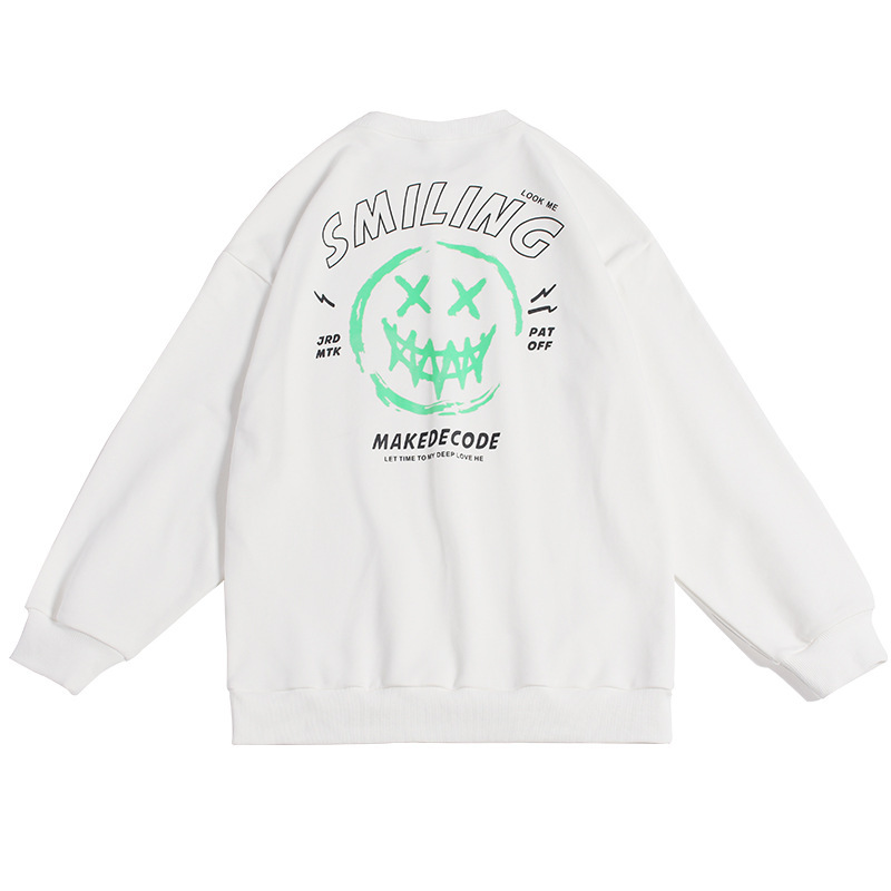 ROSUYA中性风2021秋冬新款潮牌情侣ins夜光笑脸印花卫衣