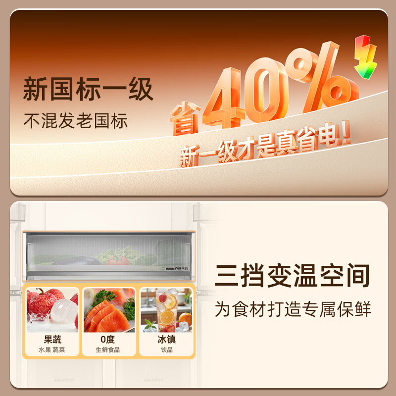 美菱 500升十字对开门四开门多门家用冰箱 一级变频无霜 BCD-500WSP9CXG1灰高清大图