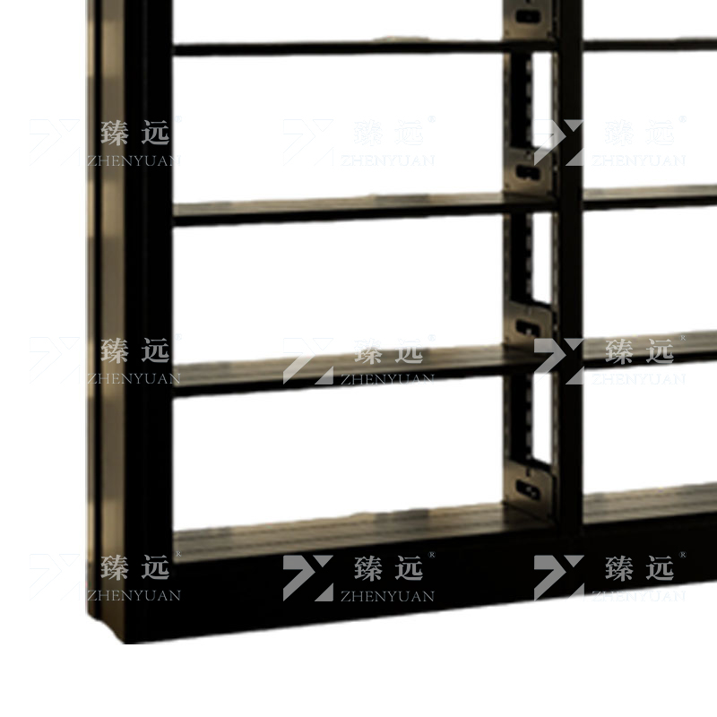 臻远 ZY4072609 钢制书架图书馆书架资料架 单面6层一列四组黑色 3700*300*2000高清大图