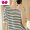 七斓2022夏洋气条纹短袖T恤女宽松圆领背心针织棉麻bf风半袖