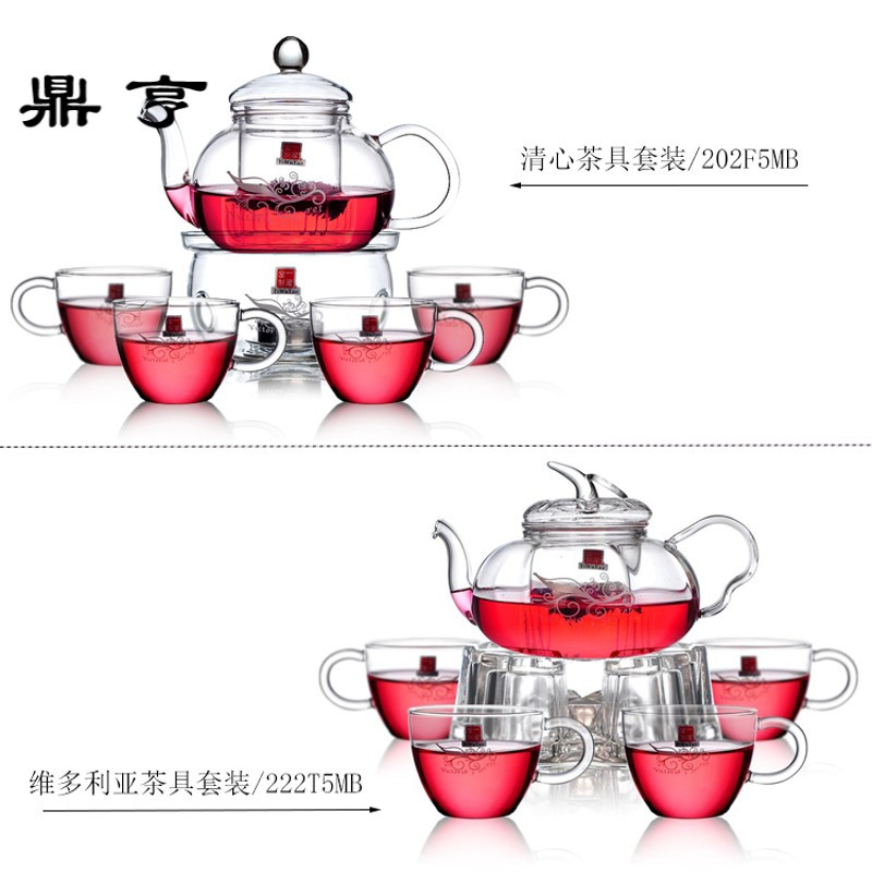 鼎亨一屋窑茶具套装耐热玻璃花茶壶玫瑰茶养生壶蜡烛底座6件