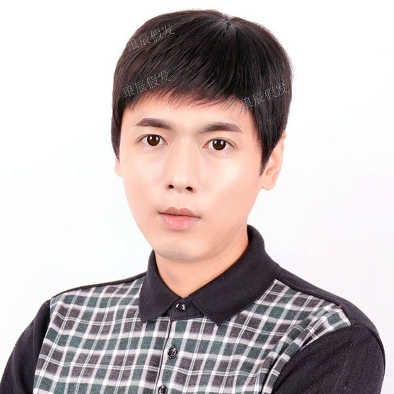 中老年短直发男士假发帅气逼真爸爸假发套中老年男假发透气短发型 [假发全头套]黑色:送发网 假发+送发网夹子