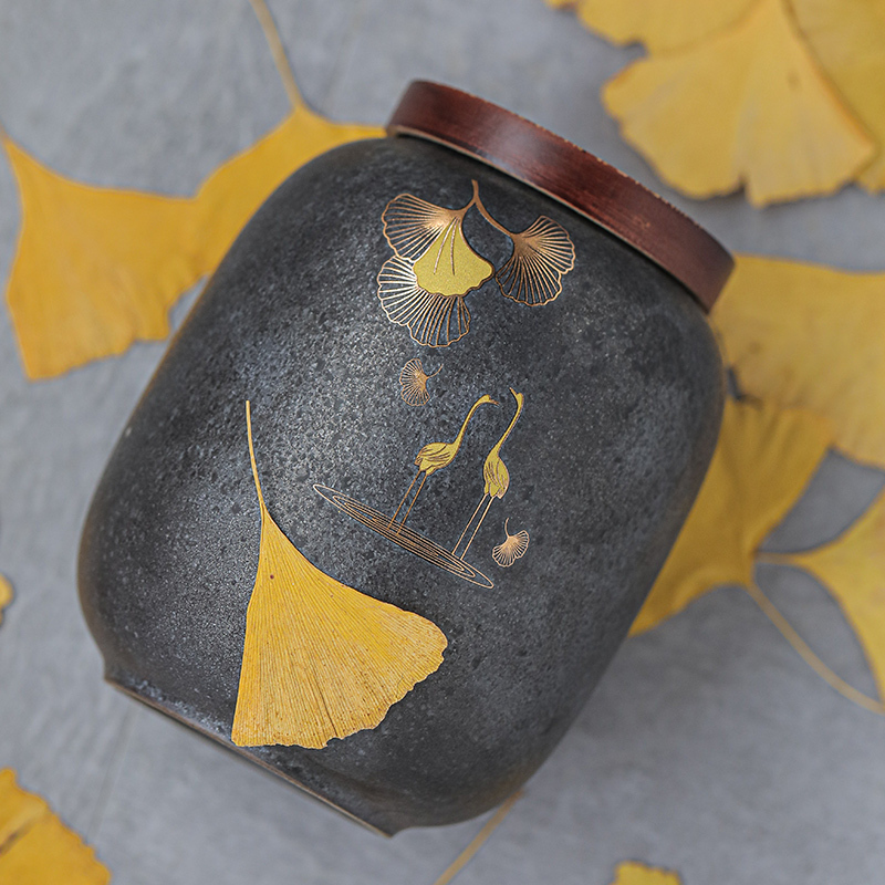 苏氏陶瓷(SUSHI CERAMICS)大号茶叶罐 日式铁锈釉大容量陶瓷密封罐红茶罐