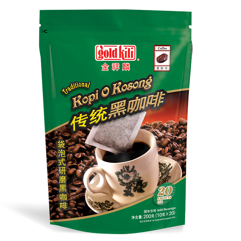 新加坡进口金祥麟袋泡式研磨传统黑咖啡200g