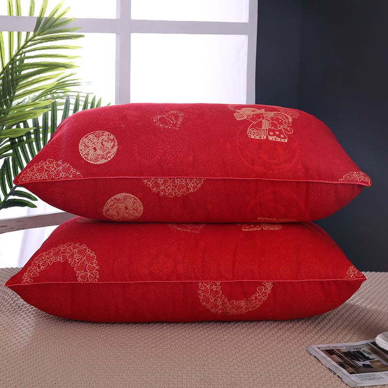新婚庆枕芯结婚枕头一对大红色成人枕头枕头芯印花保健护颈椎枕头