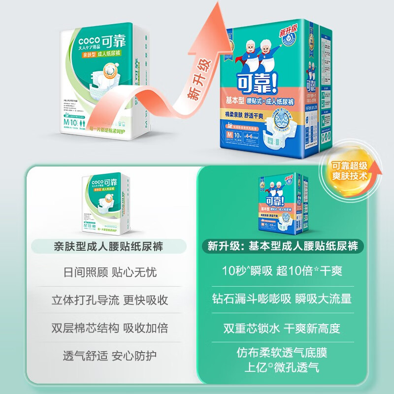 可靠亲肤型成人纸尿裤 老年人尿不湿 M码中小号 10片/包