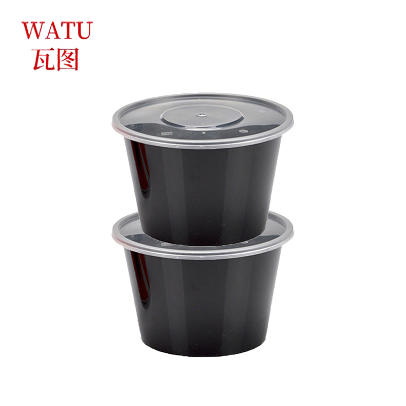 瓦图 一次性餐具黑色/透明圆盒 500ml 300个装高清大图